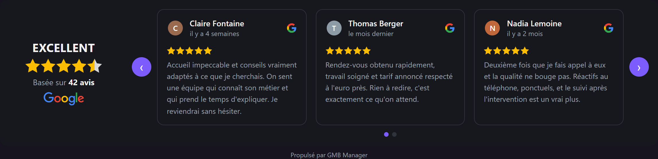 Widget carrousel en thème sombre.